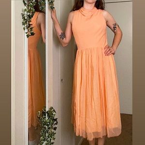 Vintage 60’s Peach Chiffon Maxi Dress - size small
